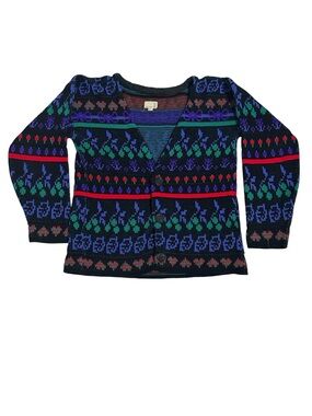 Urban Renewal Black Cardigan with Blue, Green Purple & Red Accents Size S/M